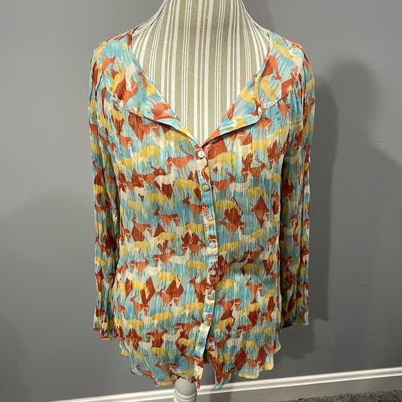 Sundance Natural Grace Silk Shirt Antelope print - Picture 1 of 7